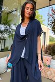 Sandbar Linen Blend Drape Front Cap Sleeve Gilet Navy